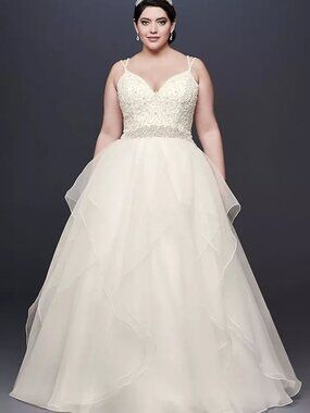 David’s Bridal Garza Ball Gown Wedding Dress Double Straps Ivory Size 14 NWT